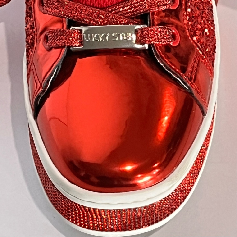 LUCKY STEP Ruby Red Glitter Sneakers Platform Low Top Sparkly Bling Shoes 8.5 - Picture 7 of 12